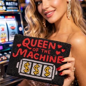 Black Beaded Queen of the Machine Clutch | 5X7 Casino Night Purse